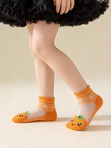 5双装纯棉儿童卡通水果图案透气柔软舒适时尚百搭袜子 - 彩色 - 查看 2