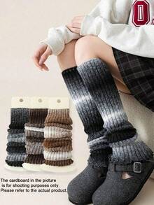 1/4 Pair Random Delivery Women Ombre Leg Warmers, Thick Leg Warmers, Retro Knitted Fashion Calf Leg Warmers, Spring Warm Lace Mid-Calf Leg Sleeves, Autumn/Winter - Multicolor - View 2
