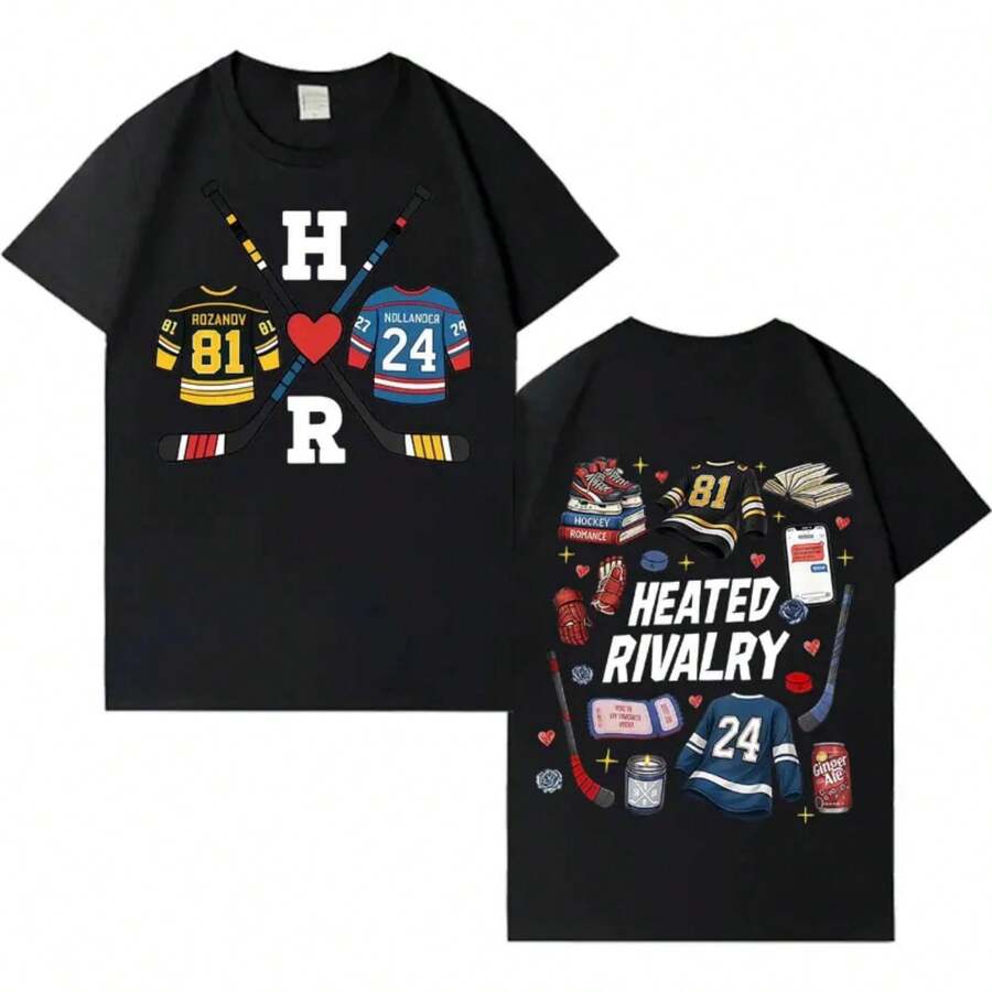 2025 Heated Rivalry Shane Hollander Ilya Rozanov Fashion T Shirts Mens Womens Casual T-Shirt Aesthet - màu đen - Xem 1