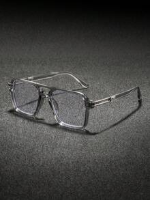 1副男士方形双梁平顶塑料眼镜，个性化港式时尚酷炫现代眼镜，适合日常聚会、派对、度假等场合。 - 彩色 - 查看 14