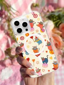 1pc Cream Circus Cats Pattern Clear Magnetic Acrylic Phone Case 1800 Strong MagSafe Shockproof & Crystal Clear Design Holiday Gift For Girlfriend Or Self Use Compatible With IPhone 17 16 15 14 13 12 11 XSMAX XS X Series & Galaxy S Series & Galaxy A Series & Galaxy Z Series - 無色 - 查看 5