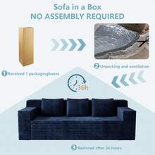 71 Inch 3-Seater Sofa, Corduroy Fabric Modular Sectional Sofa, Deep Seat Couch No Assembly Required For Living Room, Bedroom, And Apartment - 藍色 - 查看 6