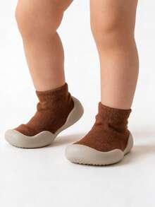 1 Pair Solid Brown Baby Toddler Anti-Slip Soft Sole Silicone Socks Shoes, Indoor & Outdoor Sneakers - Coffee Brown - View 12