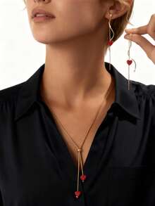 3pcs Minimalist Elegant Heart Necklace & Earrings Set, Versatile Fashion Jewelry For Valentine's Day, Party, Daily Wear - Multicolor - View 1