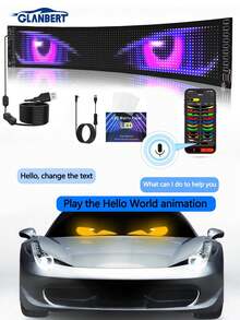GLANBERT Nuevo panel de luz suave LED con control de voz por IA para automóvil, lámpara de ojo de demonio ultradelgada y dinámica, control por aplicación móvil, luz de decoración personalizada universal para ventana de camión - Multicolor - Ver 13