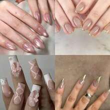 Nutscapt Long Coffin False Nails French Gradient Press On Nails Full Cover Nails Gem Design Nails Tips Women And Girls 24PCS - Pink - View 2