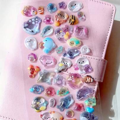 1 miếng dán pha lê 3D dập nổi hình hoạt hình, nhãn dán tự dính bằng nhựa nhiều màu, thích hợp để trang trí sổ lưu niệm, ốp điện thoại, sổ tay, màu ngẫu nhiên, thích hợp làm quà tặng cho nữ, đám cưới và các dịp khác.