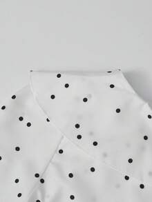 新款春夏法式波点不对称肩部衬衫，高端设计优雅长袖女式上衣 - 白色 - 查看 5