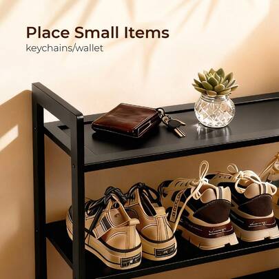 6-Layer Flat Bamboo Shoe Rack, 68*25*89cm, Black.