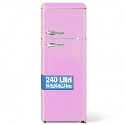 Bakaji Frigorifero 240 Litri Doppia Porta Design Anni 50, Frigo con Congelatore Salvaspazio, Silenzioso, Temperatura Regolabile, Alto Livello di Stoccaggio, 54.5 x 54.5 x 147 cm