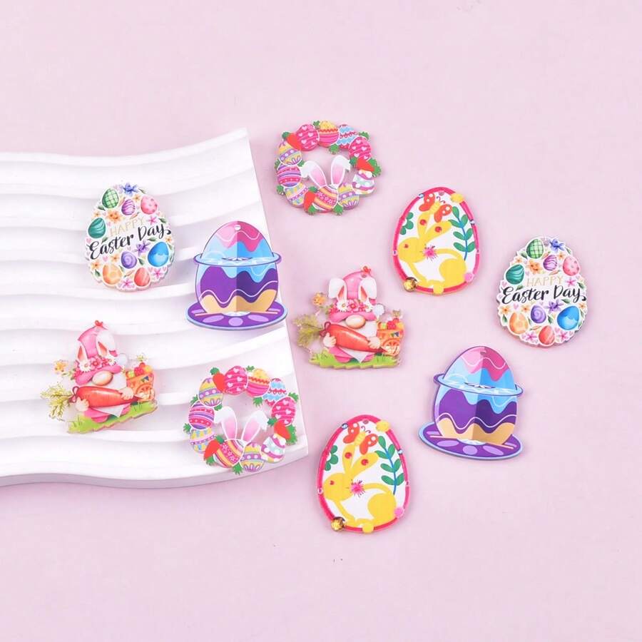 10pcs Mixed Easter Bunny & Egg Acrylic Jewelry Pendant, Earrings, Necklace Accessories, Fashion Handmade DIY Craft Supplies - Multicolor - View 1