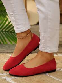 2026春夏新款女士芭蕾平底鞋，红色尖头休闲平底鞋，轻盈透气，舒适百搭，适合日常穿着 - 紅色 - 查看 6