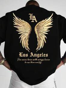 LA Golden Wings T-Shirt Unisex Men's And Women's Blouse 100% Cotton Premium Top Streetwear New Release Immediate Shipping Various Colors!! Plus Size - 黑色 - 查看 1