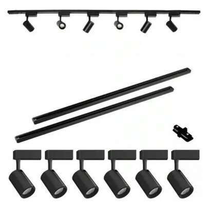 Kit Trilho Eletrificado 2 Metros Preto + 6 Spots Led Preto 20w/30w Luz Branco Frio/Quente Casa e Decoração
