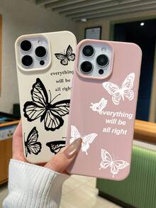 3pcs Butterfly Pattern Phone Cases, Motivational Slogan Positive Energy Phone Cases, Faux Leather Texture Black White Pink Shockproof Protective Covers, Compatible With IPhone & - Multicolor - View 4