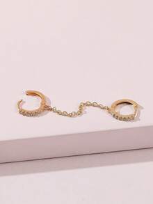 1 pieza Arete con diseño de zirconia cúbica & de cadena - Amarillo Oro - Ver 4