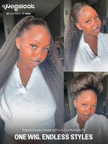 MEGALOOK Yaki 直发半假发，100% 真人发，三合一无缝翻转式半假发，无需胶水，易于佩戴，新手友好，带抽绳自然色发箍，26 英寸，180% 密度 - 自然逼真，适合日常佩戴，可用于办公室、僵尸新娘、万圣节派对、Y2K 风格、度假装扮、户外角色扮演、校园、学校假期、圣诞节派对、婚礼、节日等场合，适合女性佩戴。 - SNatural - 查看 3