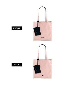Prada Black And Pink Canvas Tote Bag, Large Capacity Shoulder Bag With Card Holder, Suitable For Daily Use Or As Holiday Gift - Black Powder - View 5