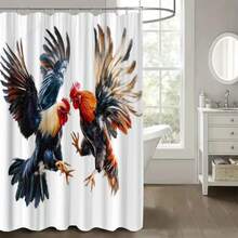 1 Piece Shower Curtain: Vibrant Rooster Midair With Detailed Feathers, Dynamic Digital Art, 12 Hooks, 70.8x70.8 Inches - Weaving Technique: Woven, Care Instructions: Air Dry, Included Components: Hooks, Curtain Material: Polyester, Curtain Theme: Landscape - MZ - View 7