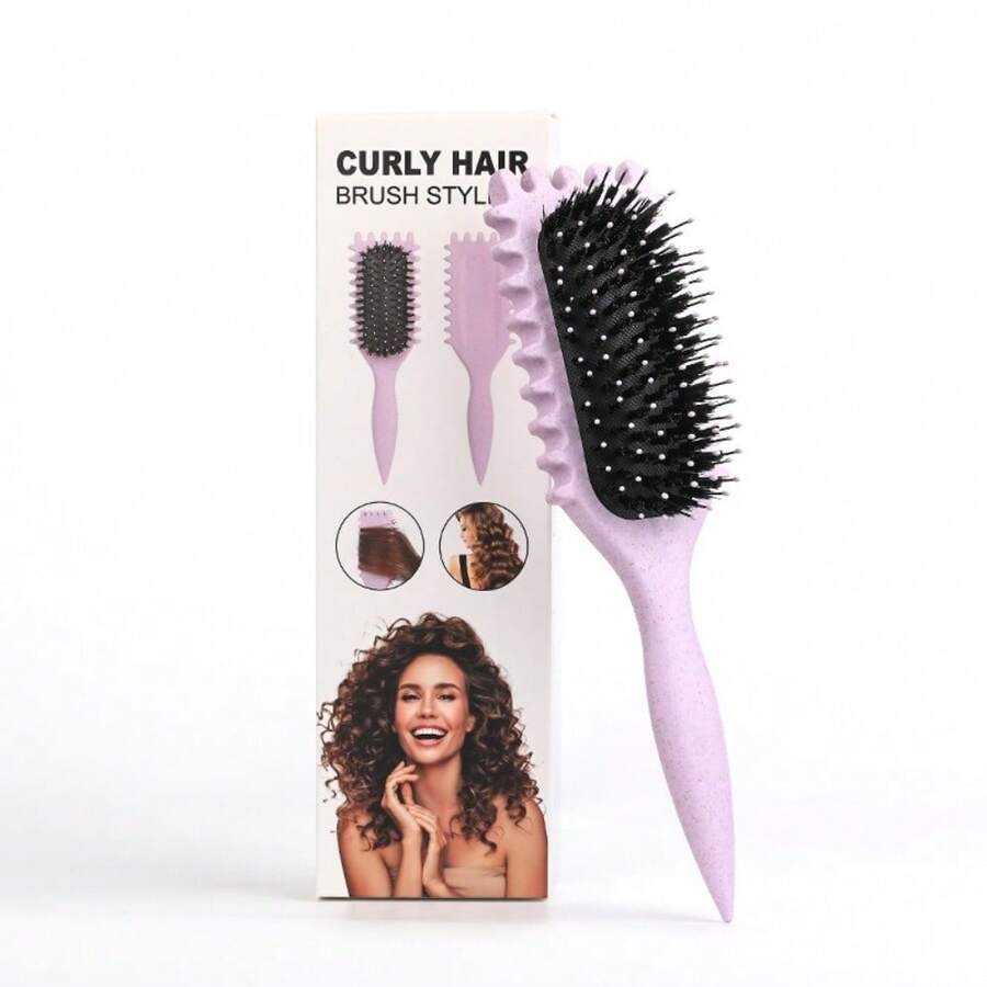 Pink Curl Defining Brush For Curly Hair – Detangling & Styling Brush For Women & Men, Defines 2A To 4C Curls, Reduces Frizz, Perfect For Wet & Dry Hair - 紫色-1PC - 查看 1