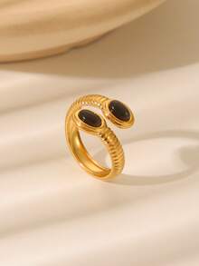 1 Stück 18K vergoldeter Edelstahl Vintage goldener geometrischer Naturstein offener Ring, Boho-Stil, mit Türkis eingelegt, geeignet für den täglichen Gebrauch, Festivals, Hochzeiten, Geburtstagsfeiern, Schmuckgeschenk für Freunde und Freundinnen - Gold - Übersicht 5