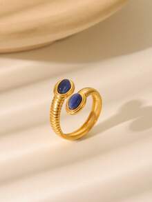 1 Stück 18K vergoldeter Edelstahl Vintage goldener geometrischer Naturstein offener Ring, Boho-Stil, mit Türkis eingelegt, geeignet für den täglichen Gebrauch, Festivals, Hochzeiten, Geburtstagsfeiern, Schmuckgeschenk für Freunde und Freundinnen - Gold - Übersicht 7