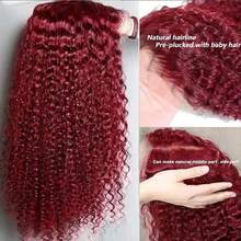 13x4 5x5 Burgundy Curly Human Hair Blend Wig, 34 Inch Deep Wave Lace Front Wig, 200% Density Super Thin 0.1mm Water Wave Lace Front Wig, 13x6 Deep Wave Glueless Lace Front Human Hair Wig With Baby Hair, 5x5 Glueless Human Hair Wig - SBUG - View 10