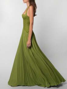 Đầm dài ôm sát gợi cảm, thanh lịch với dây đeo mảnh, màu xanh lá cây mùa hè, ren hở lưng, xếp nếp, thích hợp cho các buổi đi chơi, tiệc cocktail và các sự kiện trang trọng. - màu xanh lá - Xem 9