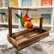 1pc Wooden Parrot Stand, Bird Perch, Bird Training Rack, Bird Toy, Bird Nest, Bird Feeder, Bird Supplies, Suitable For Parrots, Magpies And Various Birds - Brown - View 6