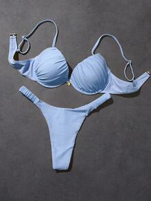 Sultry Sol Đồ bơi nữ, bikini nâng ngực, quần bơi cạp cao gợi cảm, họa tiết rùa biển màu vàng nhạt, trang phục đi biển mùa hè. - Màu xanh lam - Xem 9