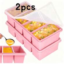 2pcs Silicone Freezer Trays With Lids, 1-Cup Soup Container Style Ice Cube Trays For Freezer - Leakproof, Dishwasher,  Stackable, Ideal For Frozen Broth, Leftovers & Meal Prep - Hồng - Xem 1