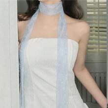 1pc Sweet Style In Spring And Summer: Blue Quicksand Long Silk Scarf For Women With A Sense Of Relaxation; Long Ribbon Tied With Multi-Function Quicksand Silk Scarf; Light And Light Daily Wear With Accessories. - 藍色蕾絲絲巾-1件 - 查看 1