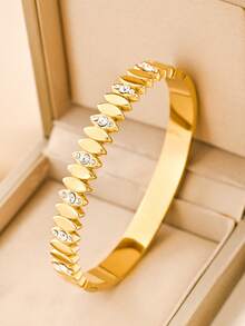 3pcs/Set Luxury Fully Rhinestone Gold Bangle Bracelet Set, Exquisite Niche Design Elegant Accessories For Women, Versatile For Dating, Daily Commute, Street Style, Gift, Valentine's Day - Gold - View 5