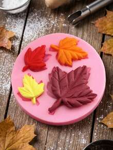 1pc/2pcs 4-Chamber Maple Leaf Chocolate Silicone Mold, Maple Leaf Leaf Mold For Cake Decoration, Maple Leaf Candy Mold, Cupcake Decoration, Polymer Clay, Handmade, Chocolate, Resin - Pink - View 4