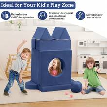 Sofá Infantil Modular de Espuma Convertible, 12 Unidades, Ideal para Sala de Juegos, Sofá para Niños Pequeños y Niñas - Azul Marino - Ver 4