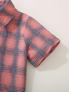 男童格子短袖单排扣休闲衬衫，夏季 - 彩色 - 查看 5