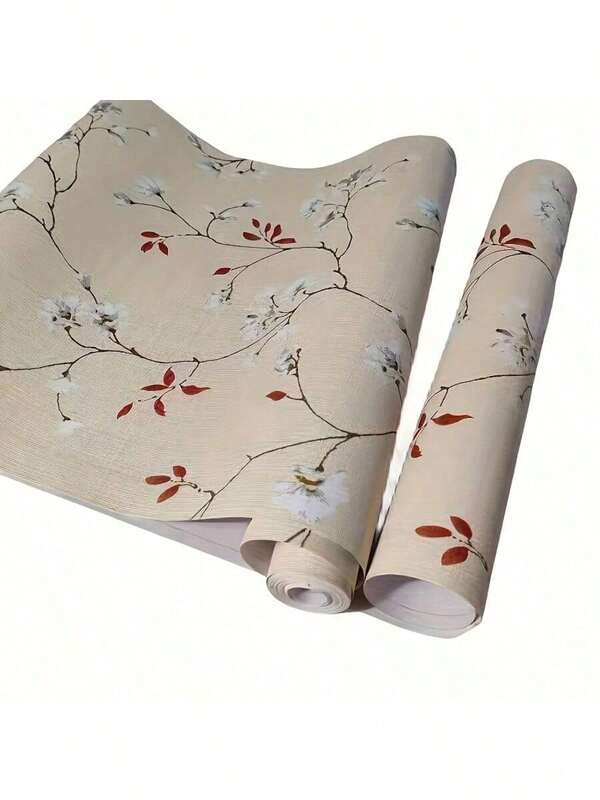 One Roll Of Self-Adhesive Wallpaper With Red Floral Patterns, Featuring Random Splicing, Durability And Removability. Suitable For Home Decoration In Living Rooms And Bedrooms, As Well As Renovation Of Cabinets And Tabletops. Multiple Sizes Available.