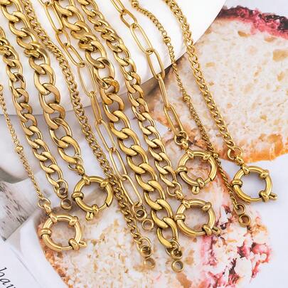 1pc 18.9 Inch Stainless Steel Punk Necklace, Cuban Chain With Lobster Clasp And Twisted Details, High Quality DIY Fashion Jewelry Accessory For Men And Women