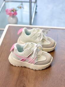 1双粉色春季新款儿童运动鞋，时尚男童休闲鞋，魔术贴学生女童跑步鞋 - 粉色 - 查看 4