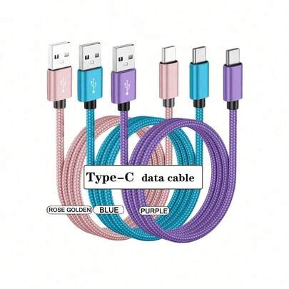 USB Type C Cable Date Sync 2.4A Fast Charging For Samsung  Android Mobile Phone 1m 2m 3m Nylon Braided Wire Charger Cable