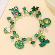 1 Pack St. Patrick's Day Green Hat Four-Leaf Clover Element Lucky Bracelet Irish Beer Festival Charm Bracelet Suitable For Party Banquet Wristband And Holiday Gift For Friends - 樣式2 - 查看 1