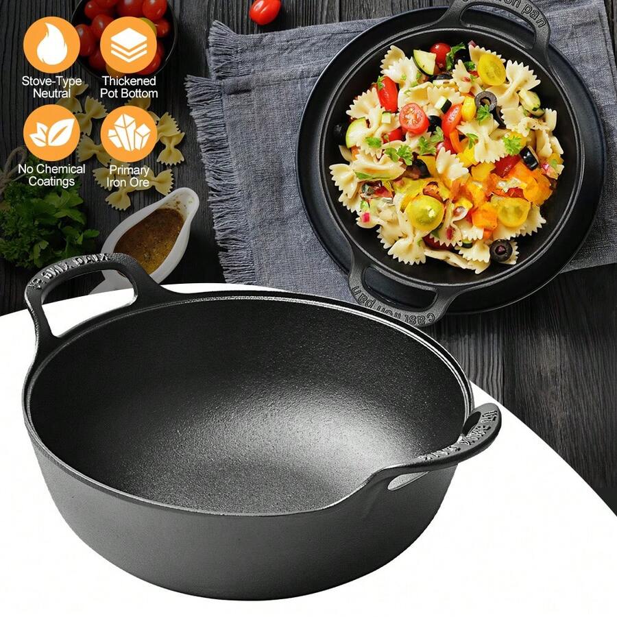 Non-Stick Cast Iron Soup Pot,Cast Iron Cookware Pot-20cm/7.8in,Cookware With Handles For Kitchen Cooking, Suitable For Indoor & Outdoor Use, Kitchen Accessories, Long Lasting Material, Camping Cookware - Màu đen có tay cầm - Xem 1