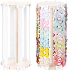 1PC Bow Holder For Girls Hair Bows,White 360 Rotation Hair Bow Organizer, Hair Clips Stand Hair Accessories Rack Display Decors Baby Nursery Toddler Girls Room - 方形 - 查看 9