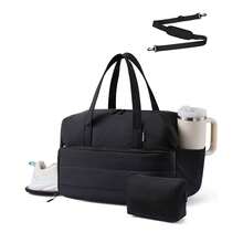Small Gym Bag For Women With Large Tumbler Holder Pocket, Carry On Weekender Travel Duffel Bag With Shoe Compartment, Overnight Mini Personal Bag With Pouch For Workout Sport Dance Yoga - 黑色 - 查看 1