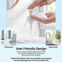 250ml PET Plastic Foam Pump Bottle Transparent Hand Soap Dispenser For Home Office Use - White - View 6