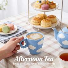 [Atmospheric Ins Style] Hand-Painted Cloud & Flower Ceramic Mug, High-Temperature Fired Durable, Household & Office Coffee/Milk Cup, Niche High-Quality, Ideal Gift For Couples - Multicolor - View 5