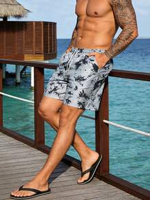 男士休闲印花宽松百慕大短裤，夏季 - 灰色 - 查看 2