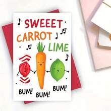 1pc Playful & Cute "Sweet Carrot Lime" Birthday Greeting Card (With Envelope) - Funny Gift For Men, Women, Mom Or Dad - Imaginative Cartoon Vegetable Pattern, Valentine's Day Gift - E - View 6