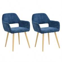 Juego de 2 sillas de comedor con brazos y cojines de tela con patas de metal duraderas para comedor azul - Negro - Ver 4