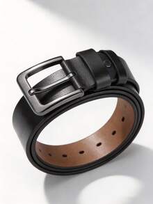 Cinto de Couro Genuíno com Fivela para Homens, Cinto de Couro de Vaca de Dupla Camada, Cinto Denim, Formal e Casual Estilo Novo, Fivela Ajustável Incluída. Presente Masculino, Casual Outdoor, Design Texturizado, Presente de Aniversário/Acessório/Cinto de Negócios. - Preto - Visão 1